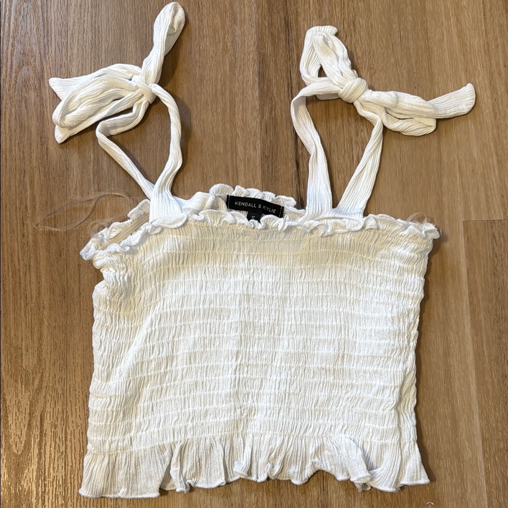 Kendall & Kylie white smocked top